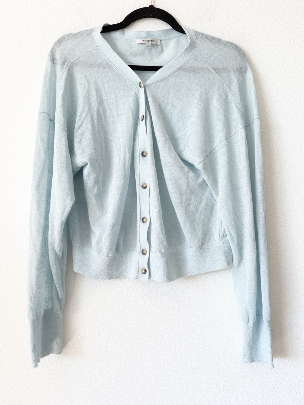 Madewell Linen Light Blue Women's Button-Up Cardigan Sweater